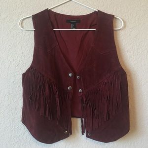 Forever 21 Western Boho Maroon Suede Fringe Vest